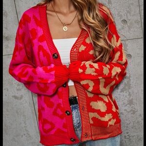 NWT Vestique Depth Leaopard Two tone Multi colored Cardigan Sweater
